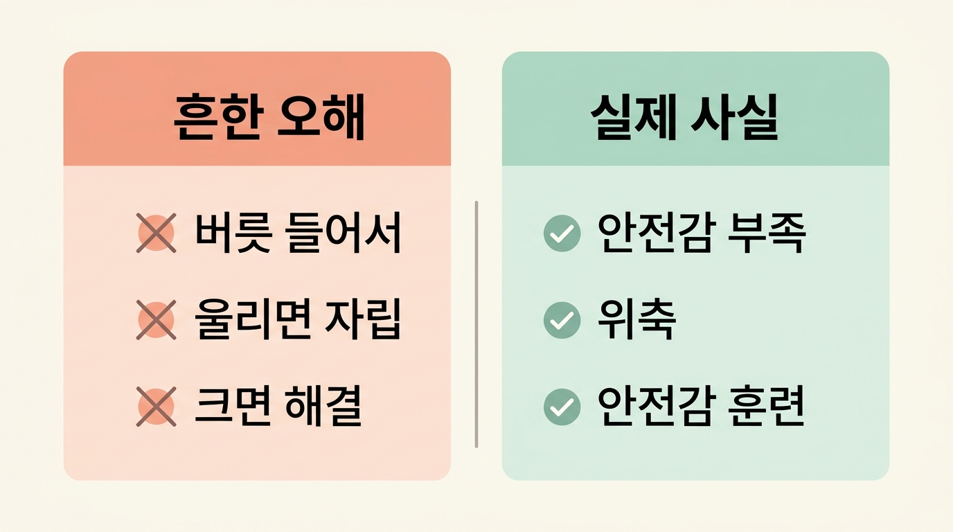 밤중 각성에 대한 흔한 오해와 신경계 관점의 사실을 좌우로 비교한 인포그래픽