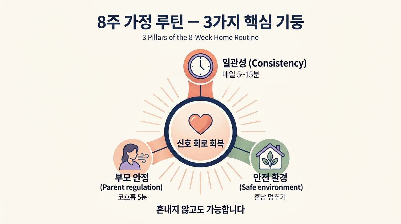 8주 가정 루틴 마무리 핵심 메시지 한 컷 정리 신호 회복 인포그래픽