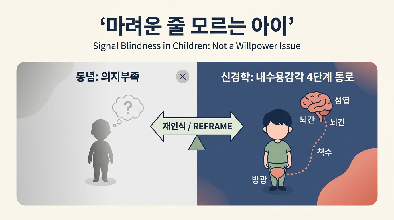 5세 7세 마려운 줄 모르는 아이, 의지부족이 아닌 이유 — 8번째 감각 '내수용감각' 이야기