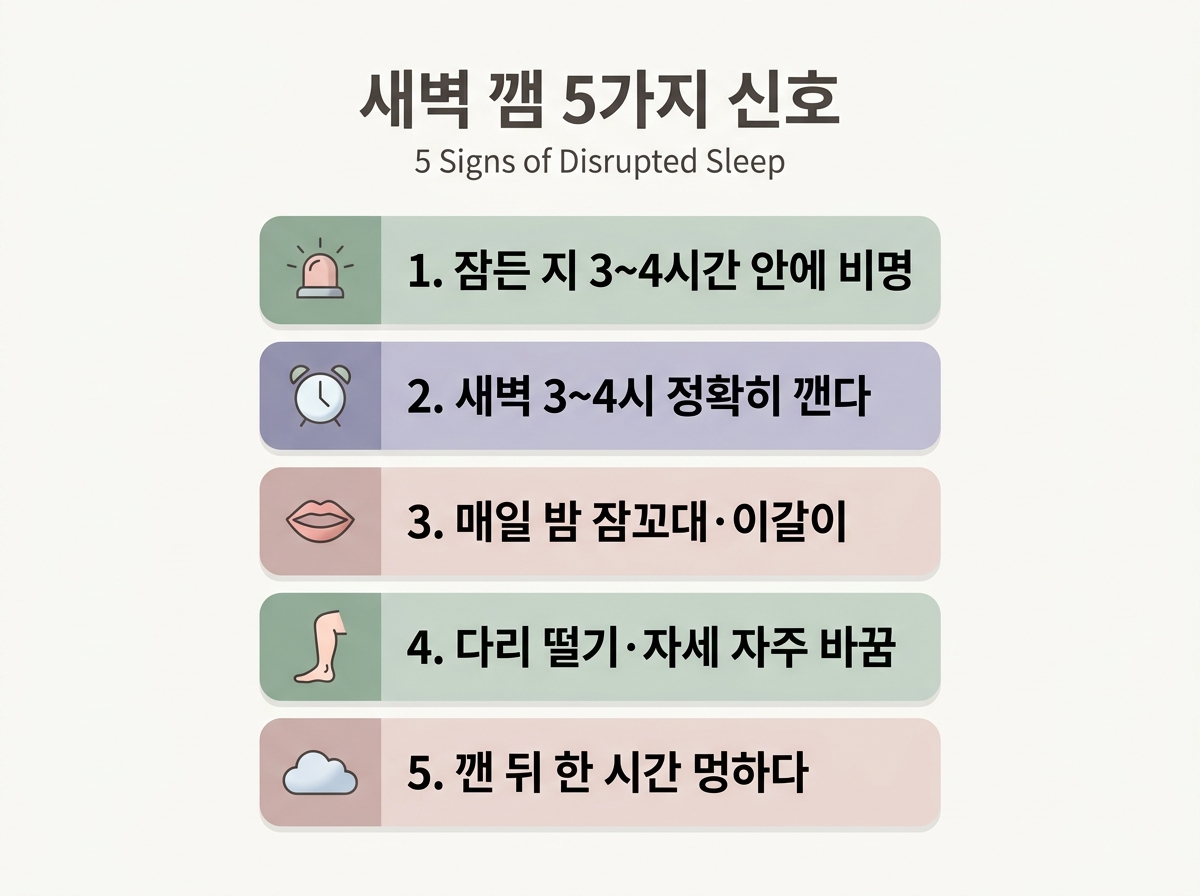 새벽 깸 5가지 신호 체크리스트 인포그래픽