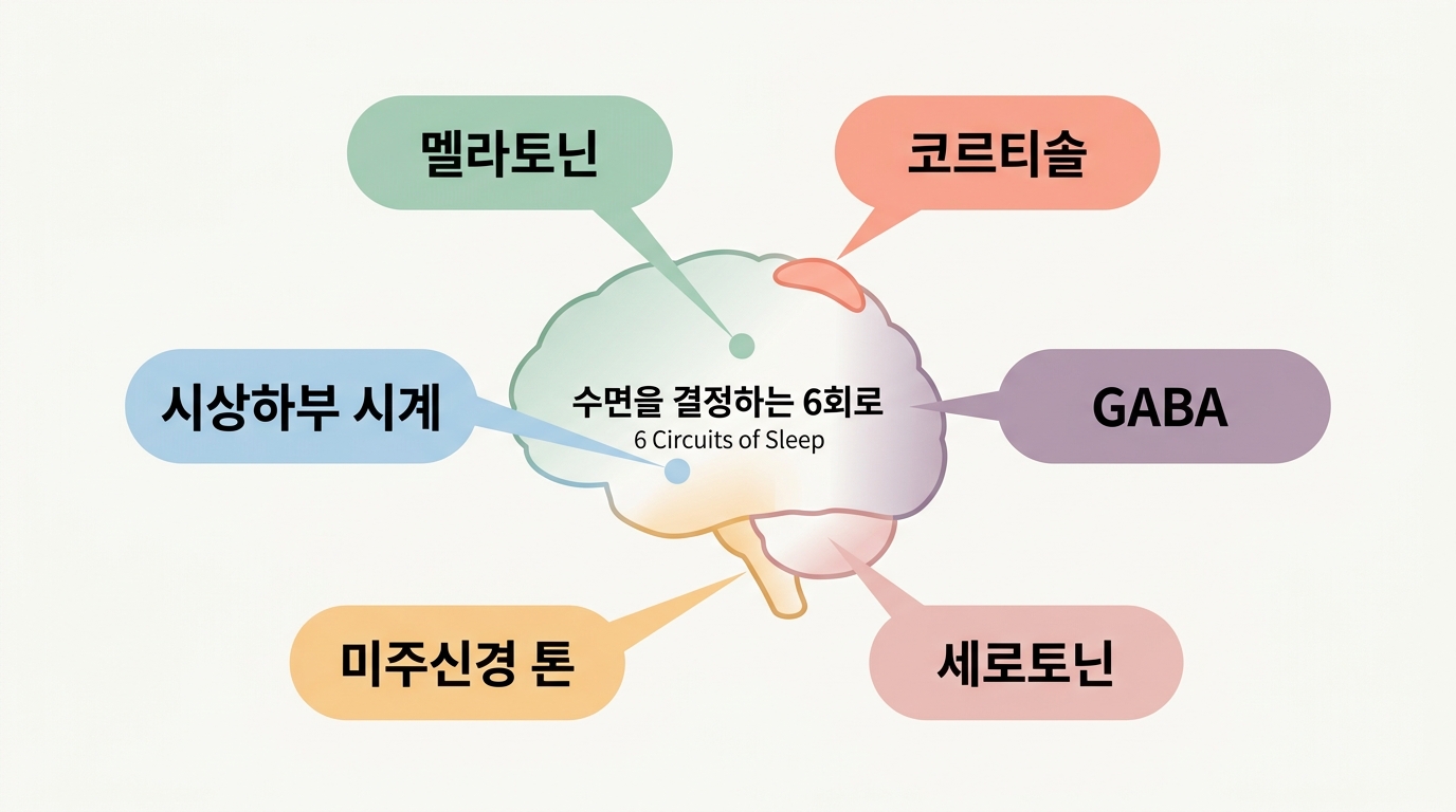 수면을 결정하는 6가지 신경계 회로 다이어그램