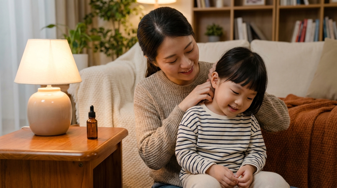 엄마가 아이에게 미주신경 마사지를 해주는 모습