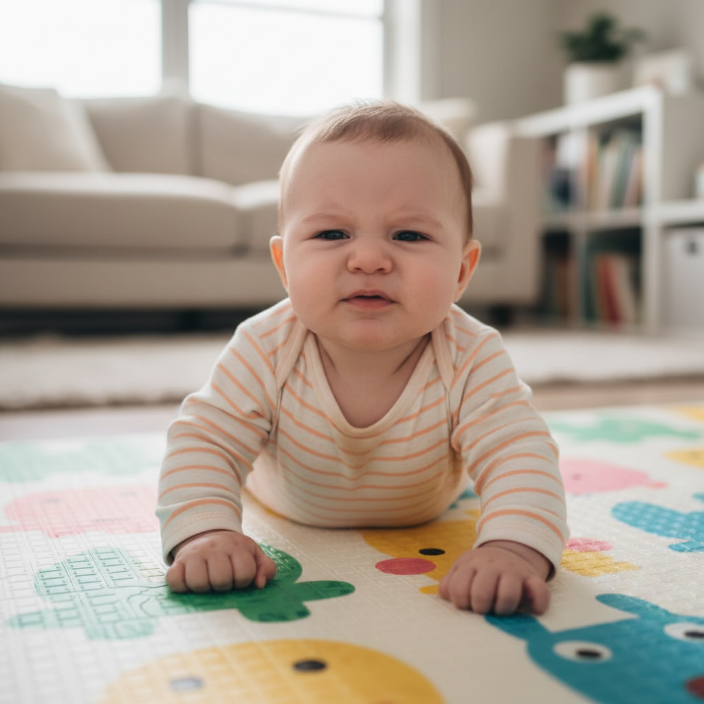 터미타임 중 힘들어하는 아기